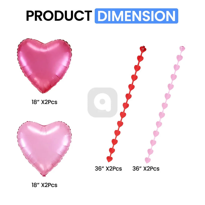 Heart Foil Balloon Hanging Decoration Set – Pink & Red