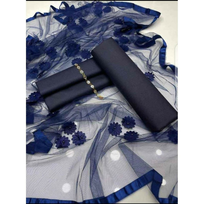 Unstitched 3 Piece Collection Katan Silk Plain Shirt & Trouser With Net Dupatta For Women Dress for women