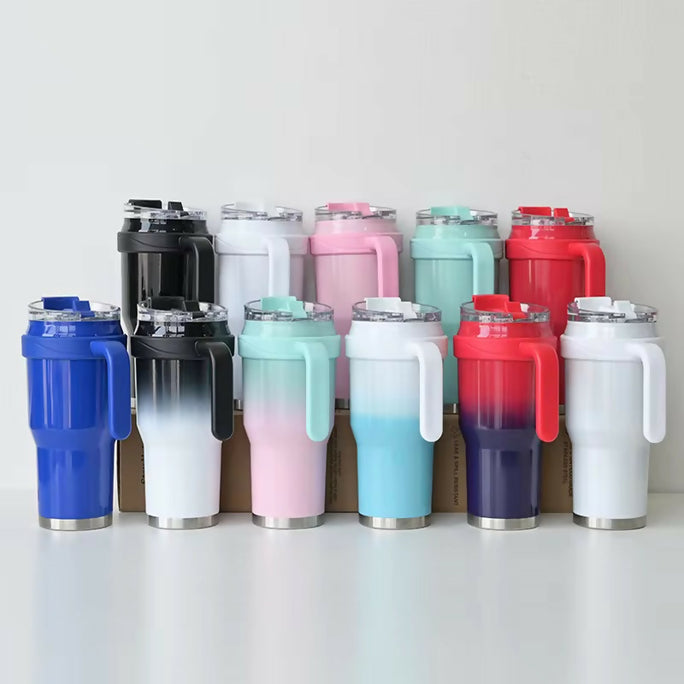 New 40 OZ Tumbler with Handle and Nozzle Straw Lid, Insulated Reusable Stainless Steel Travel Mug Keeps Drinks Cold up to 34 Hours