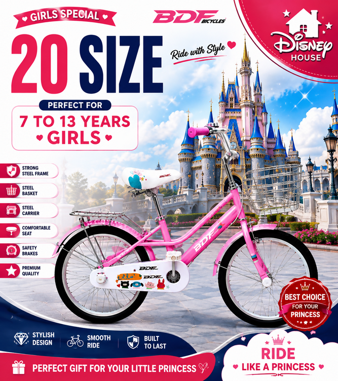 BDF 20" Girls Bicycle Dark Pink with Steel Basket (Ages 7-13)