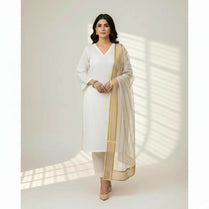 3 Pieces Unstitched Katan Silk Plain Shirt & Trouser With Organza Lining Dupatta For Womens & Girls