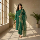 3 Pieces Unstitched Katan Silk Plain Shirt & Trouser With Organza Lining Dupatta For Womens & Girls