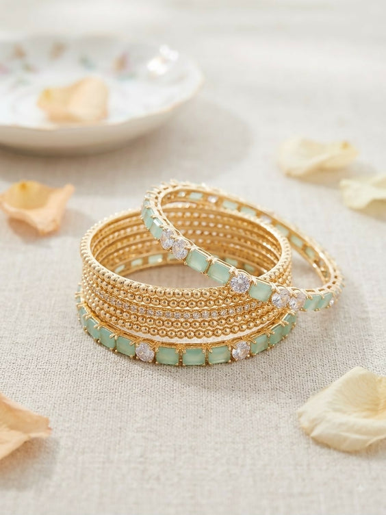 Elegant Baguette Cut & Micro-Pave Zircon Bangles Set for Women - Sparkling Multi-Row Crystal Bangle Set