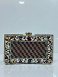 Floral Crystal Bordered Hard Case Clutch Bag for Women - Elegant Formal Evening & Party Purse