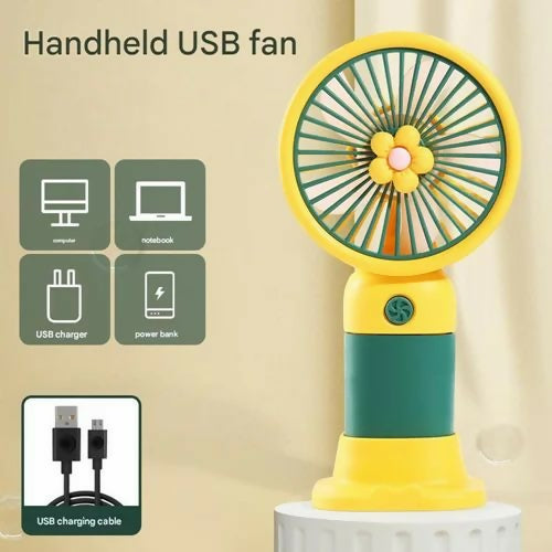 Mini Flower Portable Handheld Fan – USB Rechargeable Cooling Desktop Fan