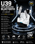 ORIGINAL U39 Gaming Earbuds Bluetooth 5.3 Wireless Headphones - Low Latency True Wireless TWS - Deep Bass Sound, 5H Battery, Touch Control, Sweatproof Earphones With Mic Works With All Devices