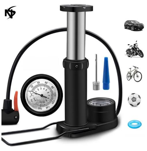 High Pressure Foot Air Pump with Gauge Heavy-Duty Foot Bike Pump for Bicycle Ball Scooter Car Inflatable Toys Mini Pump