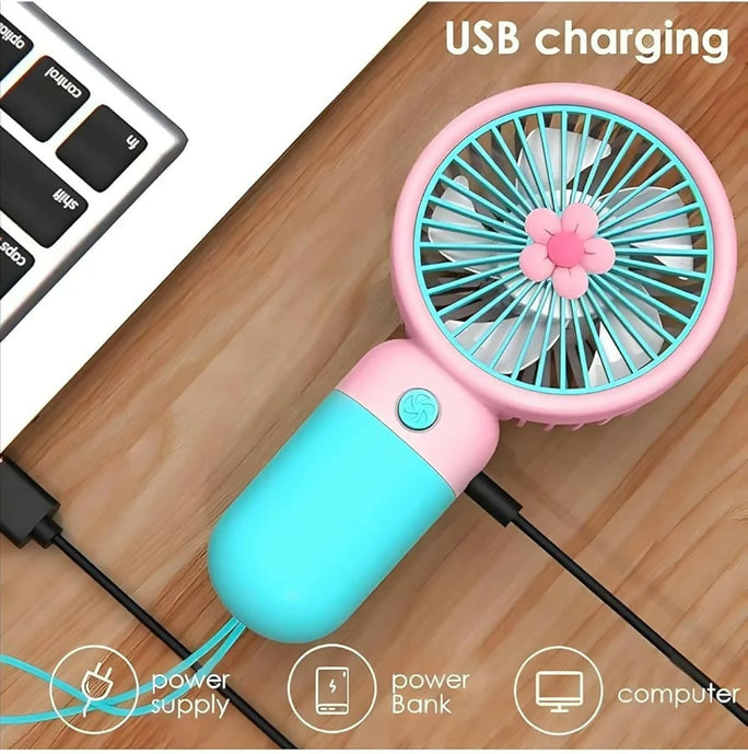 Mini Flower Portable Handheld Fan – USB Rechargeable Cooling Desktop Fan