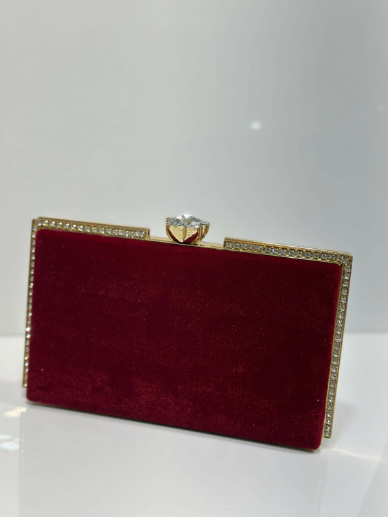 Rhinestone Trimmed Velvet Formal Clutch Bag for Women - Elegant Luxury Evening & Party Purse
