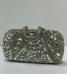 Luxury Crystal Embellished Silver Bridal Box Clutch Bag for Women - Premium Rhinestone Evening Party Purse with Crystal Handle