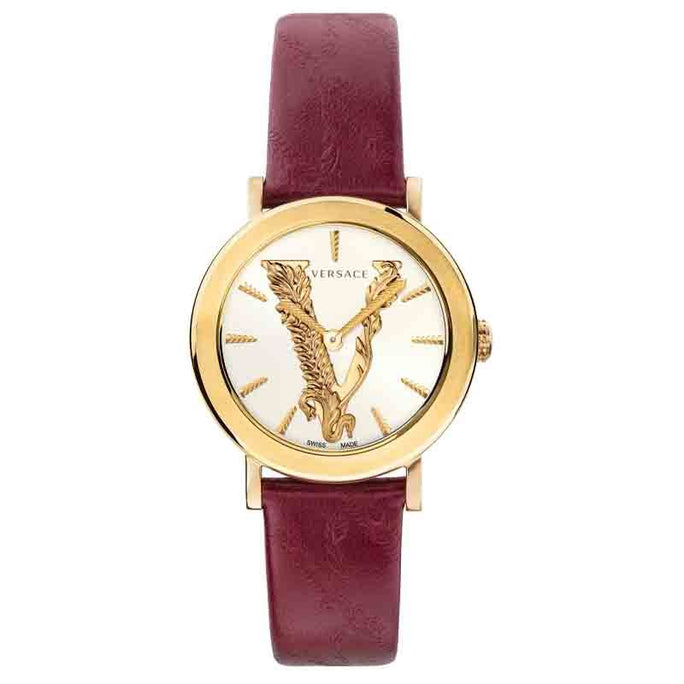 Versace VEHC00219 Women’s Quartz Swiss Made Maroon Leather Strap White Dial 36mm