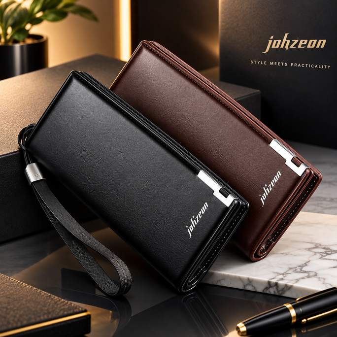 BALLEARY Men Long Wallet Leather Clutch Wallet with Wrist Strap