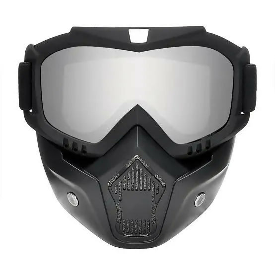 Motorcycle Riding Mask Goggles – Detachable Face Mask with UV Protective Lens for Bike, Ski & Off-Road (18cm Frame)