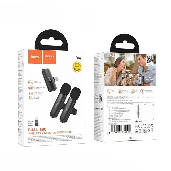 HOCO L20A Fair Dual Wireless Lavalier Microphone Type-C & Lightning