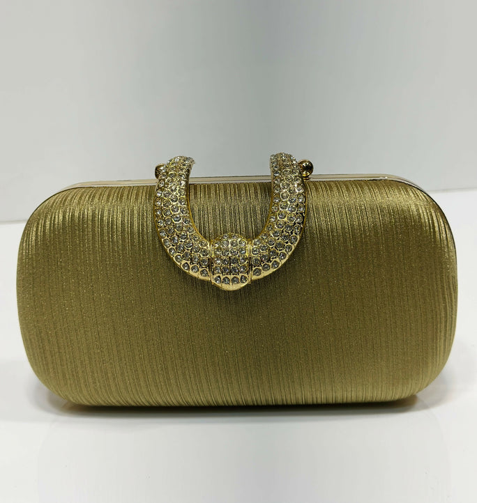 Luxury Textured Hard Case Clutch Bag for Women - Crystal Embellished Top Handle Evening Purse