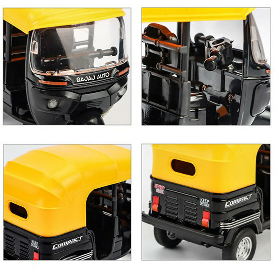 Toy Diecast 1:14 Auto Rickshaw Motor Tricycle Miniature Bemo Diecast Toy Best Tricycle Music Sound Light Model Free wheel can slide, run like real CLASSIC TRICYCLE Three-wheeled motorcycle alloy car model children's toy car sound and light pull back taxi
