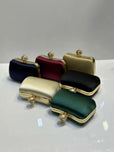 Silk Textured Hard Case Evening Clutch Bag for Women - Elegant Pearl Top Lock Party & Bridal Purse