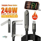 ORIGINAL USA 2-in-1 USB-C to USB-C Fast Charging Cable 240W with Built-in Foldable Mobile Phone Stand | 1.5M Heavy Duty Nylon Braided Data Cord | 90 Degree Angled Gaming Cable Holder for iPhone 15/16/17, Samsung, Huawei, Xiaomi