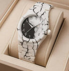 Original WHITE MARBLE Arabic Aura Waterproof Wrist Watch: Trending Matte Finish Luxury Timepiece for Men & Boys special Premium Arabic Aura Watch 2026 watch: Luxury Minimalist Design with Butterfly Clasp & Fiber Chain for Men