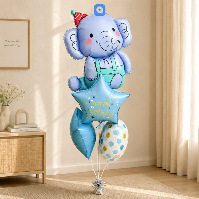 Blue Elephant Happy Birthday Foil Balloon Bouquet
