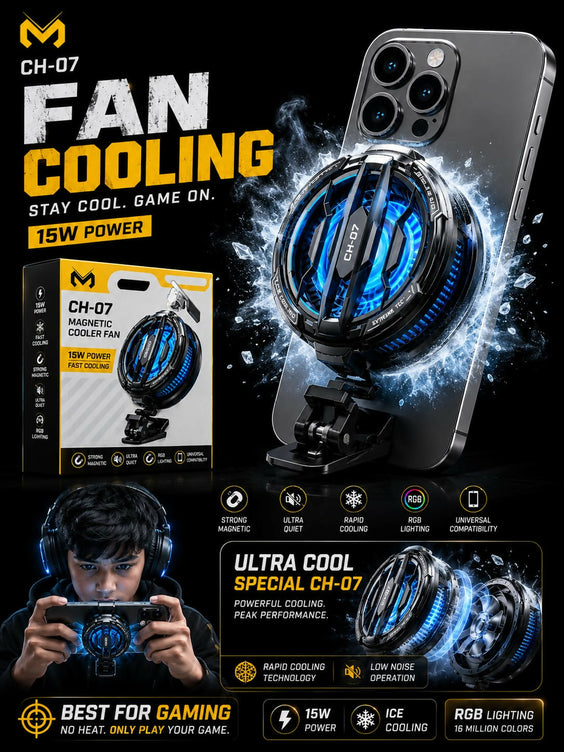 CX07 Magnetic Phone Cooler Fan 15W Rapid Semiconductor Cooling Radiator Heatsink for iPhone 17 Pro Max Samsung Android Mobile Gaming RGB Light Ultra Quiet Universal Smartphone Cooler📝