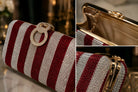 Glamorous Diamond Mesh Striped Clutch Purse for Women & Girls - Stylish Metal Handle Party Handbag