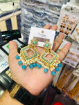 Pair of Elegant Geometric Kundan Square Drop Earrings