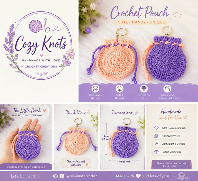 2pcs Mini Crochet Pouch Cute Coin Purses Handmade Coin Purse Jewelry Crochet Pouch Small Bag Drawstring Knitting Wallet for Women Change Keychain Earbuds Dice