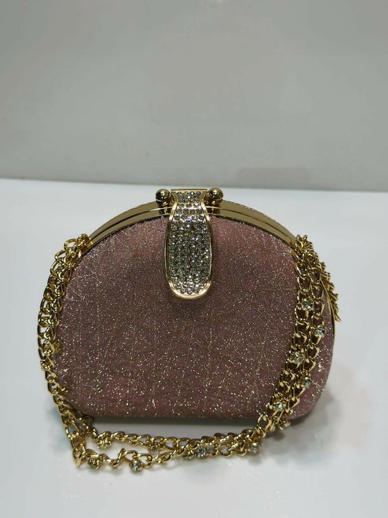 Sparkly Rhinestone Clasp Mini Hardcase Shoulder Bag for Women - Elegant Chain Strap Evening Party Purse