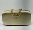 Luxury Textured Hard Case Clutch Bag for Women - Crystal Embellished Top Handle Evening Purse