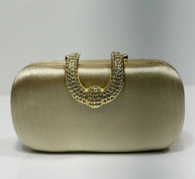 Luxury Textured Hard Case Clutch Bag for Women - Crystal Embellished Top Handle Evening Purse