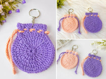 2pcs Mini Crochet Pouch Cute Coin Purses Handmade Coin Purse Jewelry Crochet Pouch Small Bag Drawstring Knitting Wallet for Women Change Keychain Earbuds Dice